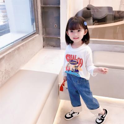 China Autumn New Girl's Children's Breathable Pants Jeans Casual Mini Solid Color Cotton Pants for sale