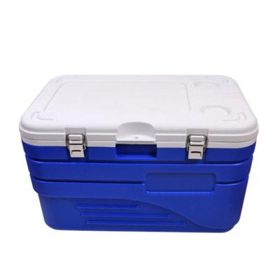 China Waterproof 45L Waterproof Seafood Vegetables Beef Hand Carried Plastic Cooler Box With Wheels For Carrying for sale