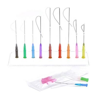 China High quality Korea face lifting suture pcl plla pdo press tooth eye thread lifting 4d tooth 19g 120mm with W type big eye cannula blunt needle for sale