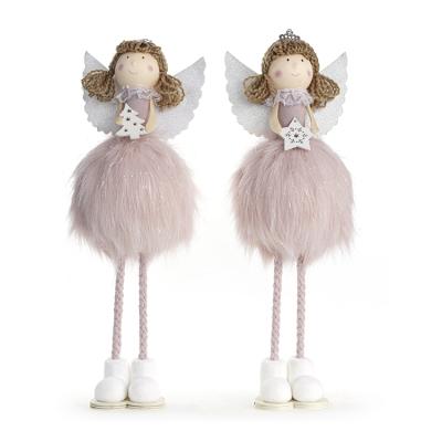 China Creative Pink Polyester Angel Long Pendant Cute Doll Feather Angel Christmas Tree Hanging Item Christmas Decoration for sale