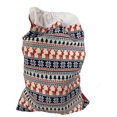 China 2022 New Polyester Knit Christmas Gift Sack Christmas Sack With Drawstring In Blue And Red Color for sale