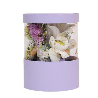 China New Handmade Round Flower Box Transparent Round Hand With PVC Transparent Window Round Flower Gift Box for sale