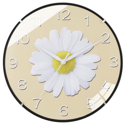 China BRIEF 12inch Daisy Flower Popular Design Wall Clock with Convex Glass Lens Daisy Wall Clock for sale