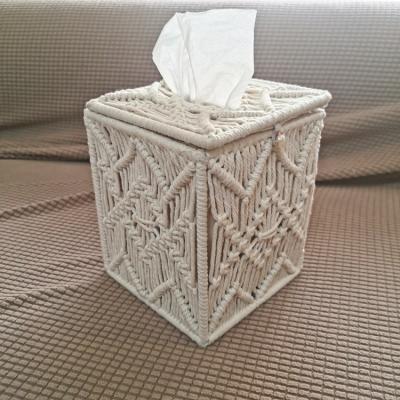 China Contemporary Made in China Decorative Tissue Box Storage Woven Box Towel Container Cotton Rope Desk Organizer for sale