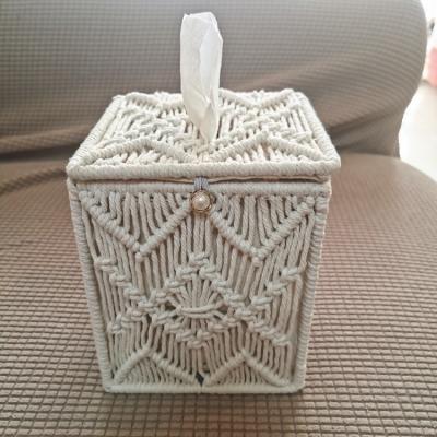 China Contemporary Made in China Decorative Macrame Tissue Box Lid Paper Holder Towel Tissue Organizer for sale