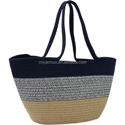 China Hot Selling Japan Style Amazon Customize Woven Cotton Rope Bag Hand Basket Bag Korean Female Summer Beach Bags for sale