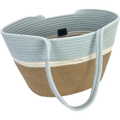 China Japan style natural soft cotton woven baby lady bags shoulder bag wholesale women cotton rope handbag white beach shoulder bag for sale