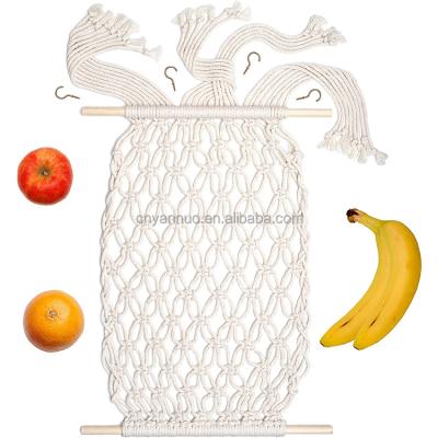 China Sustainable Handcrafted Cotton Macrame Fruit Swings Wall Hanging Under Cabinet Fruit and Veggie Netting Macrame Fruit Hanging Hammock for sale