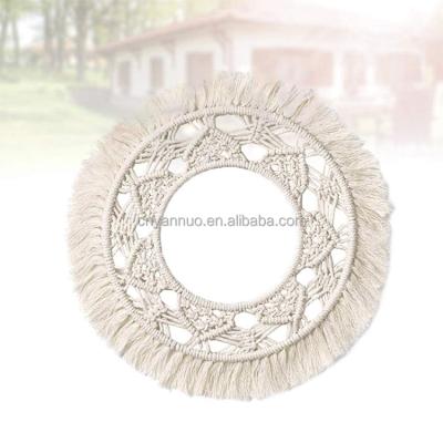 China Handmade Mirror Art Wall Pediments Pendant Contemporary Mirror Macrame Wall Hanging Macrame Tapestry Decoration for Bedroom for sale