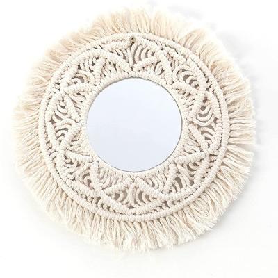 China Contemporary Handmade Rope Woven Decorative Round Moon Boho Wall Hanging Mirror Macrame Tapestry Tassel Chic for sale