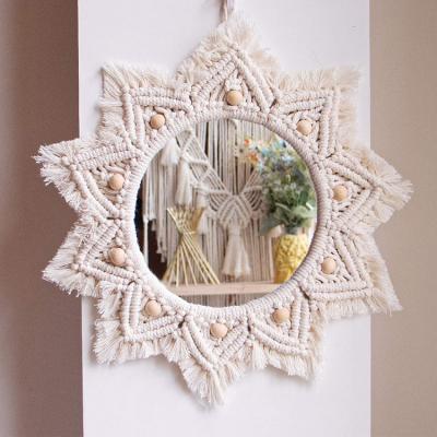 China Contemporary Indoor Wall Hanging Mirror Bohemia Macrame Wall Hanging Decorative Tapestry Decoration for sale