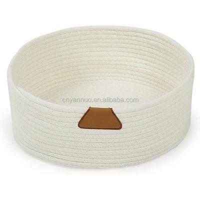 China Hot Selling Designer Cat Bed White Rope Cotton Round Pet Basket Pet Round Heating Nest for sale