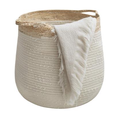 China Sustainable Foldable White Cotton Rope Woven Basket For Toys Clothes Custom Laundry Basket for sale