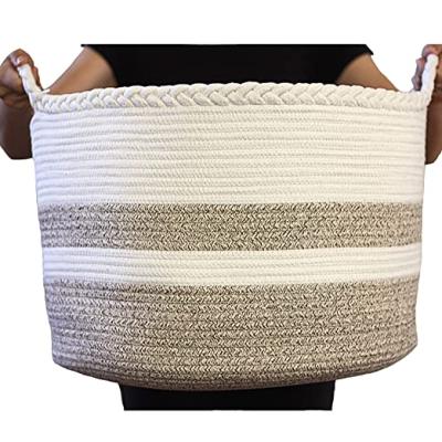 China Sustainable Extra Large Cotton Rope Basket With Handle Foldable Toys Cover Storage Basket In Living Room for sale