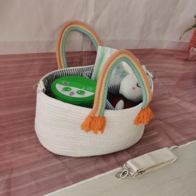 China Wholesale For Baby Boys Girls Diaper Trolley Organizer Storage Baskets Cotton Baby Diaper Bag Bin Rope Nursery Bag Factory Storage for sale