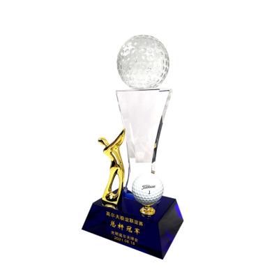 China Crystal Glass Ball Shape Golf Folk Art Awards Golf Glass Trophy for sale