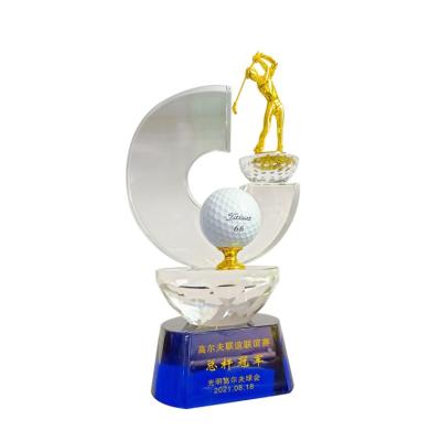 China 2021 new design popular art golf trophies italy golf trophy silver crystal glass k9 for sale