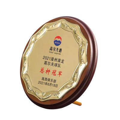 China China Custom Logo Round Shaped Wooden Trophy Trophy Base Carving Plaque for sale