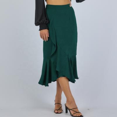 China Elegant A-line Midi Skirts Women Clothing High Waist Skirt Ladies Office Solid Color Breathable Wholesale for sale