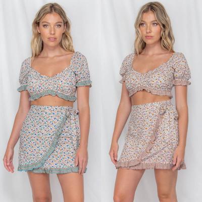 China Style QUICK DRY Bohemian Floral Print Set Summer Mini Beach Ladies Dress Boho 2021 2 Piece Set Women for sale