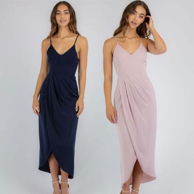 China Anti-Static Draped Ruched Asymmetrical Slip Dress Cami Dress Split Thigh Wrap Edge Dress Overlap for sale