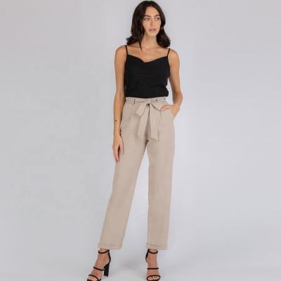 China Wholesale Custom Women Anti-Wrinkle High Waisted Tie Belt Cigarette Pants Office Trousers Female Casual Trousers for sale