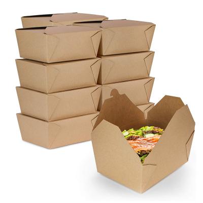 China Recycled Materials Disposable Take Out Container Food Box Kraft Paper Lunch Meal Fast Food Packaging Box for Restaurant Catering for sale