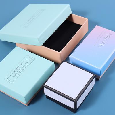 China Recycled Materials Wholesale Luxury Jewelry Packaging Box Ring Earrings Necklace Bracelet Pendant Jewelry Paper Box Pink Exquisite Gradient for sale