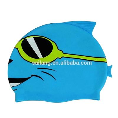 China Printed Swim Cap Fish Design Silicone Swimming Pool Swim Cap Factory Supply Children Swim Hats for sale