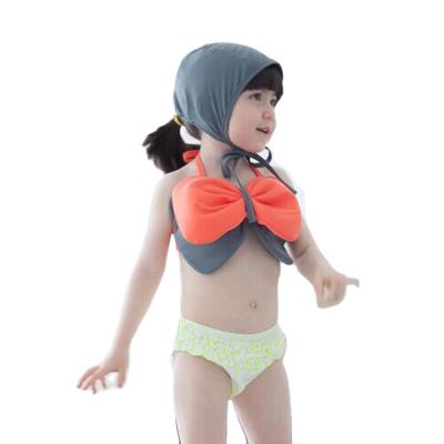 China New Design Breathable Baby 3 Piece Swimwear Bottom Halter Top Hat And Triangle Swimwear Bikini Set for sale