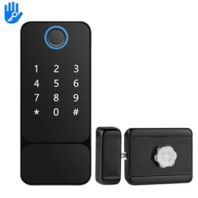 China TTLock App Fingerprint Password NFC Zinc Alloy Card Open Lock Waterproof Smart Door Rim Lock for sale