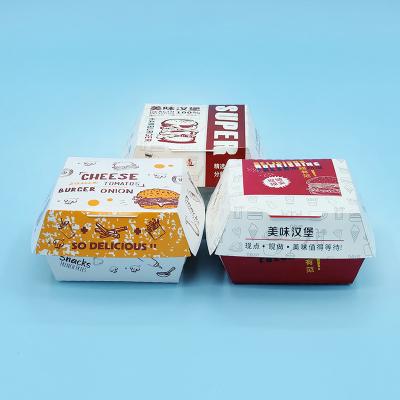 China Wholesale Custom Food Grade Disposable Cardboard Hamburger Wrapping Paper Package Boxes Hamburger Box for sale