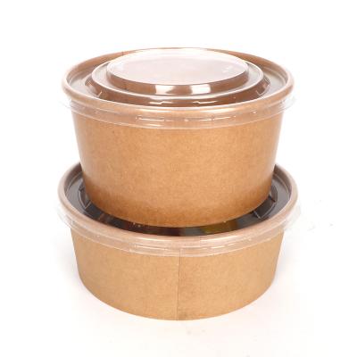 China Disposable Waterproof Food Container Food Grade Kraft Paper Salad Bowl Cup 500ml for sale