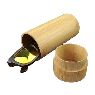 China 2021 new arrival handmade luxury quality wooden case cylinder bamboo packing box for sunglasses for sale