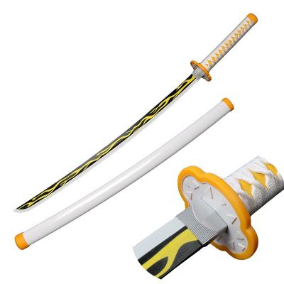 China Decoration 104cm Agatsuma Zenitsu SWORD Anime Cosplay Props Weapon Toy Wooden Katana Sword for sale