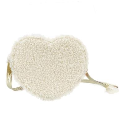 China Fashionable cute kid heart peach fur rabbit heart shaped shoulder bag for sale