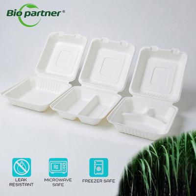 China Disposable To-Go Food Container Made from Eco-Friendly Sugar Cane Bagasse Paper Pulp for sale