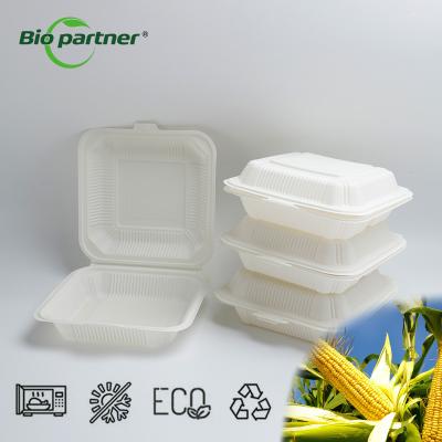 China Compostable Rectangle Take Out Hinged Food Container Corn Starch Plastics Togo Salad Box Te koop