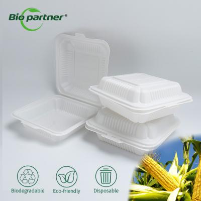 China Biodegradable Corn Starch Hinged To Go Container Lunch Box for Eco-Friendly Packaging Te koop