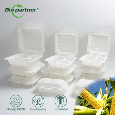 China Food Packaging Biopartner 3 Compartment Disposable Lunch Box with PORTABLE Feature Te koop