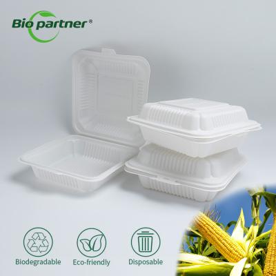 China Bio degradable Custom Logo Plastic Clamshell Food Packaging Takeaway Corn Starch Lunch Box for sale