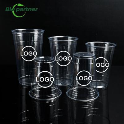 China Water PET Cup Custom Print PLA Clear Disposable Smoothie Juice Takeaway Cup With Lids en venta