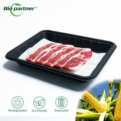 China OEM Logo Cornstarch Disposable Biodegradable Food Grade Tray for Fresh Steak Beef Meat for sale