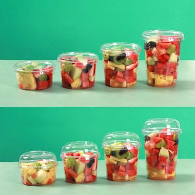 China Convenient PET Pre-cut Fruit Vegetable Packaging with Disposable Slicer Cup and Lids for sale