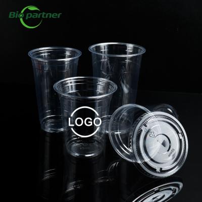 China PLA 9 12 16 24oz Cold Drink Juice Disposable Plastic PET Smoothie Cups With Flat Lid en venta