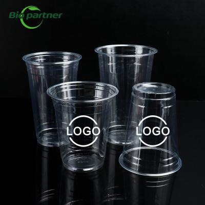 China 9/10/12/16/20/24/32oz Customized Size Clear Pet Milk Bubble Tea Boba Cup With Flat Lids for sale