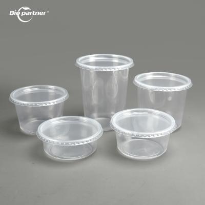 中国 Food Storage Containers Round PET Plastic Takeaway Salad Deli Bowl Cup with Lids 販売のため