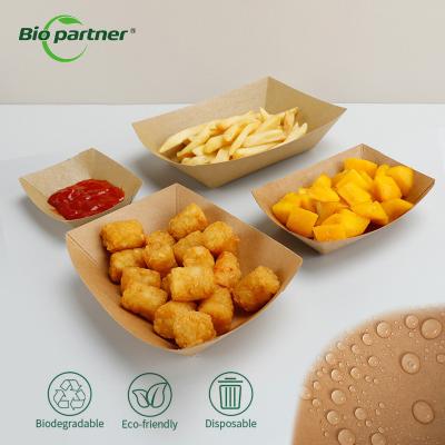 Cina Customized Logo Acceptable Food Paper Tray for Restaurant Snack Chips Box Boat Tray in vendita