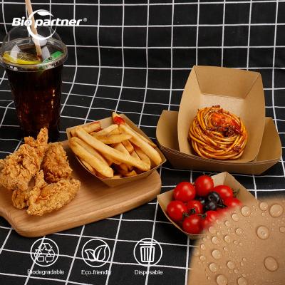 中国 Eco Friendly Disposable Kraft Paper Serving Tray for Snack French Fries Chicken Salad 販売のため