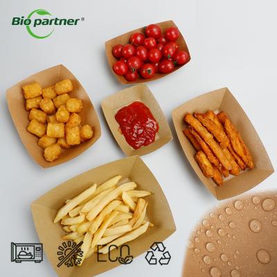 China Biopartner Parties Picnic Packing Kraft Paper Fast Food Paperboard Boat Oil Proof Sushi Fried Chicken Fri for sale